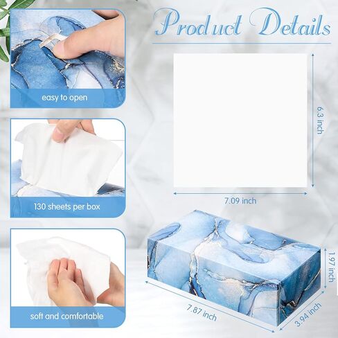 Zhehao 16 علبة مناديل الوجه، 3 طبقات 2080 ورقة مناديل ناعمة بتصميم رخامي 130 ورقة في كل صندوق صندوق مناديل مسطح صغير للحمام والمكتب وغرفة النوم والمنزل والمدرسة والمطبخ، 4 أنماط عائلية in Kuwait