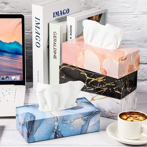 Zhehao 16 علبة مناديل الوجه، 3 طبقات 2080 ورقة مناديل ناعمة بتصميم رخامي 130 ورقة في كل صندوق صندوق مناديل مسطح صغير للحمام والمكتب وغرفة النوم والمنزل والمدرسة والمطبخ، 4 أنماط عائلية in Kuwait