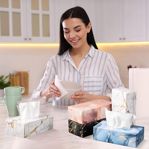 Zhehao 16 علبة مناديل الوجه، 3 طبقات 2080 ورقة مناديل ناعمة بتصميم رخامي 130 ورقة في كل صندوق صندوق مناديل مسطح صغير للحمام والمكتب وغرفة النوم والمنزل والمدرسة والمطبخ، 4 أنماط عائلية in Kuwait