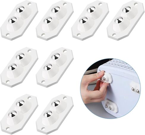 عجلات ذاتية اللصق من الفولاذ المقاوم للصدأ، عجلات معجون دوارة صغيرة تدور 360 درجة، بكرة لاصقة عالمية للأثاث، صناديق تخزين سفلية مختلفة، درج سلة المهملات، 8 قطع خرزة مزدوجة بيضاء in Kuwait