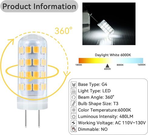 MINYAN G4 LED Bulb 10pcs 5W 110V~130V Daylight White No-Flicker Daylight White G4 Light Bulbs Replacement JC Bi-Pin Base G4 Bulb for Landscape Bulbs (6000K) in Saudi Arabia