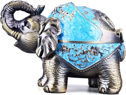 Metal Elephant Ashtray with Lid Windproof Ashtray Outdoor, Indoor Ashtray Ash Tray for Weed, Vintage Practical Decoration Ashtrays for Cigarettes Great Gift for Men Women-Bronze in Kuwait