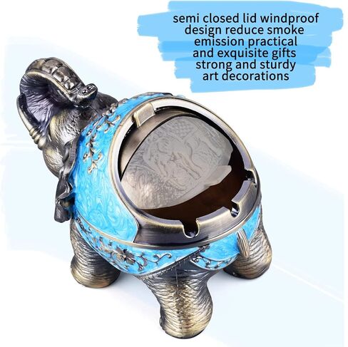 Metal Elephant Ashtray with Lid Windproof Ashtray Outdoor, Indoor Ashtray Ash Tray for Weed, Vintage Practical Decoration Ashtrays for Cigarettes Great Gift for Men Women-Bronze in Kuwait