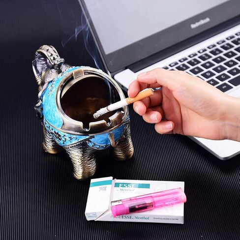 Metal Elephant Ashtray with Lid Windproof Ashtray Outdoor, Indoor Ashtray Ash Tray for Weed, Vintage Practical Decoration Ashtrays for Cigarettes Great Gift for Men Women-Bronze in Kuwait