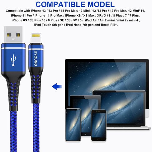 iPhone Charger Cable [Apple MFi Certified] USB to Lightning Cable 6FT 3Pack in Kuwait