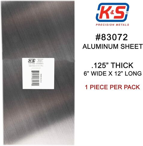 K & S K&S 83072 Aluminum Sheet, 125" Thick x 6" Wide x 12" Long, 1 Piece, Made in The USA in Saudi Arabia