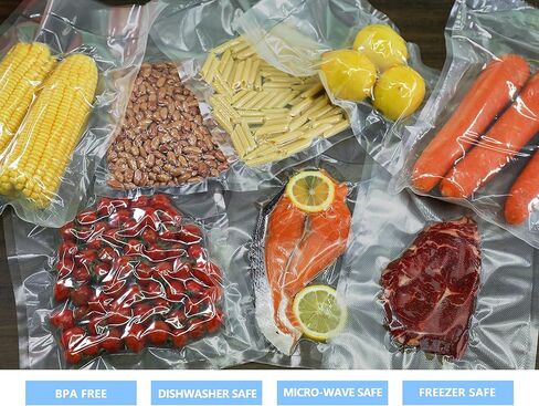 أكياس qiluprop فراغ الغذاء السداده 100 التهم حجم نصف لتر 6 "× 10"، خالية من مادة BPA، الصف التجاري محكم الغذاء فراغ السداده حقيبة، أكياس سميكة منقوشة لتخزين المواد الغذائية والطبخ فيديو Sous in Kuwait