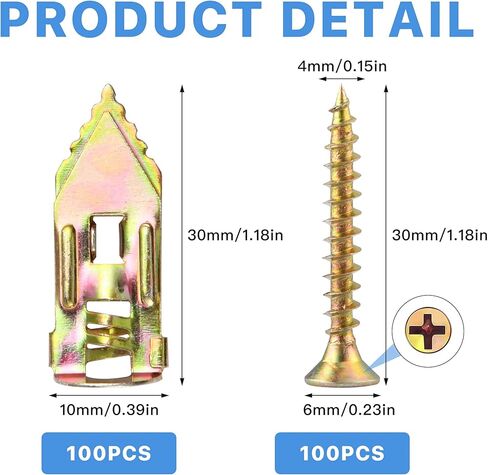 Worldity 200Pcs Self Drilling Drywall Anchors with Screws, Drywall Anchors Tapping Screw Kit, No Drill or Holes in Wall, Self-Drilling Drywall Anchors for Fixing Picture, Cabinet, TV Shelf -70lb in Saudi Arabia