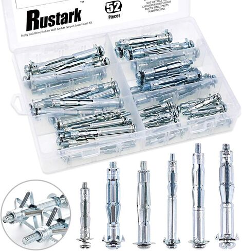 Rustark 52-Pcs 6 Sizes Heavy Duty Zinc Plated Steel Molly Bolt Drive Hollow Wall Anchor Screws Assortment Kit for Drywall Sheetrock in Saudi Arabia