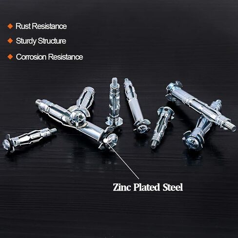 Rustark 52-Pcs 6 Sizes Heavy Duty Zinc Plated Steel Molly Bolt Drive Hollow Wall Anchor Screws Assortment Kit for Drywall Sheetrock in Saudi Arabia
