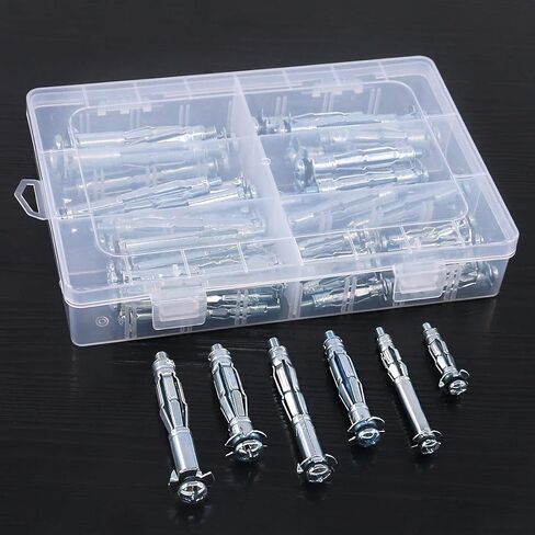 Rustark 52-Pcs 6 Sizes Heavy Duty Zinc Plated Steel Molly Bolt Drive Hollow Wall Anchor Screws Assortment Kit for Drywall Sheetrock in Saudi Arabia
