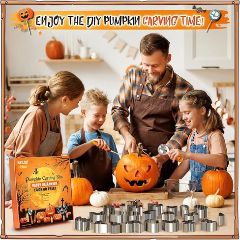 مجموعة نحت اليقطين من ميليدي، 24 قطعة سهلة وآمنة DIY استنسلات نحت اليقطين المعدنية المصنوعة من الفولاذ المقاوم للصدأ مجموعة أدوات نحت اليقطين للبالغين والأطفال in Kuwait