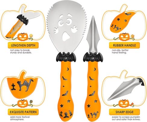 مجموعة نحت اليقطين من ميليدي، 24 قطعة سهلة وآمنة DIY استنسلات نحت اليقطين المعدنية المصنوعة من الفولاذ المقاوم للصدأ مجموعة أدوات نحت اليقطين للبالغين والأطفال in Kuwait