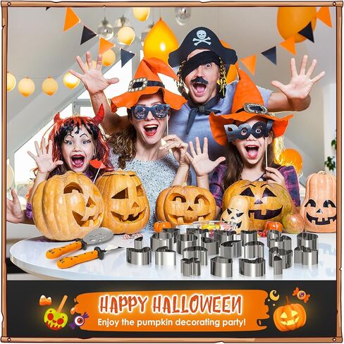 مجموعة نحت اليقطين من ميليدي، 24 قطعة سهلة وآمنة DIY استنسلات نحت اليقطين المعدنية المصنوعة من الفولاذ المقاوم للصدأ مجموعة أدوات نحت اليقطين للبالغين والأطفال in Kuwait