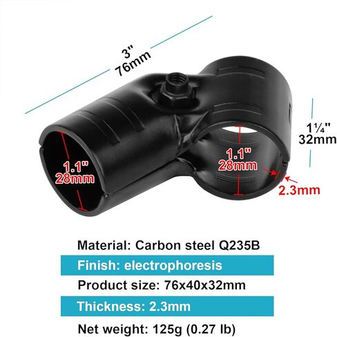وصلة معدنية بزاوية تثبيت 45 درجة سوداء من 10 قطع، مشابك انابيب على شكل حرف T بمنفذين تناسب انابيب بقطر خارجي 1.1 انش (28 ملم)، تركيبات انابيب معيارية لارفف العمل الهزيلة، سمك 2.3 ملم، ستيل كربوني in Kuwait