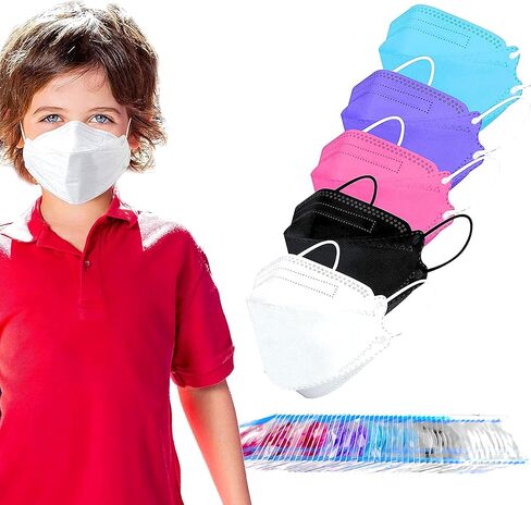 قناع وجه للأطفال من لوسيفر 4 طبقات متعدد الألوان 50 قطعة، عبوات فردية، 4 طبقات غطاء حماية وجه غير منسوج للأطفال، مريح وعالي الترشيح والتهوية ويمنع الضباب - (من سن 4 إلى 8 سنوات) in Kuwait