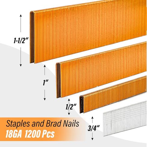 مجموعة المشاريع الضيقة من SITLDY مقياس 18 1200 عدد 1.27 سم - 200، 2.54 سم - 400، 3.81 سم - 200، براد أظافر 1.9 سم - 400، مجلفن، متنوعة الحجم in Kuwait