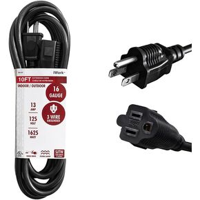 2 Pack of 3 Ft Black Extension Cord, Weather-Resistant 16/3 SJTW, 1625 Watt, 13 AMP Rating with UL Listed for Indoor and Outdoor Uses in Saudi Arabia