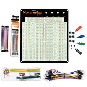 Makeronics Solderless 3220 Breadboard Ultimate Kit - 3220 نقطة ربط للتجربة مع لوحة خلفية من الألومنيوم + 65 قطعة + 140 شكل حرف U + 120P أسلاك توصيل نحاسية نقية in Kuwait