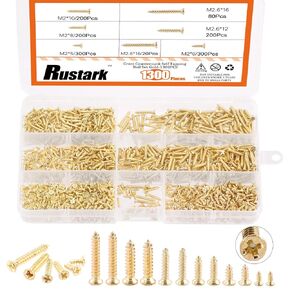 Rustark 1300Pcs M2 M2.6 Gold Flat Head Phillips Cross Small Wood Screws Tapping Screws Electronic Screws Assortment Kit 5mm 6mm 8mm 10mm 12mm 16mm Tapping Screws Small Metric Micro Screw Set in Kuwait