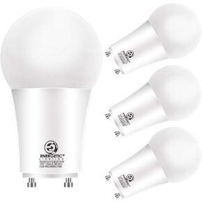 Energetic LED GU24 Light Bulbs, A19 Shape, 60 Watt Equivalent (8.5W), 2700K Soft White, 800 Lumens, Non-Dimmable, 2 Prong Twist and Lock Base, UL Listed, 4 Pack