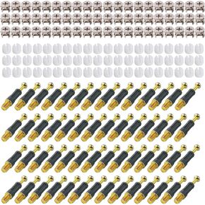 LOOTICH Fixing Screw Eccentric Cam Ø14.7mm and Bolts Fitting Dowels M6x32mm with Pre-Inserted Nuts M6 for Flat Pack Furniture Cabinet Locking Connecting Black (100 Set)