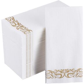 FOCUSLINE 200 Linen Feel Disposable Bathroom Napkins, Soft and Absorbent Paper Guest Towels, Cloth-Like Paper Hand Towels Decorative Napkins for Parties, Weddings, Dinners or Events, Gold, 12" x 17"