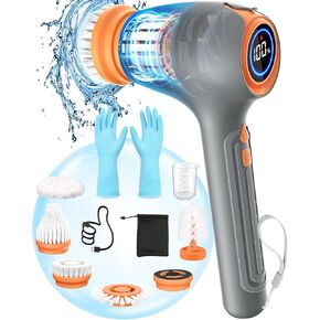 Rechargeable Cordless Electric Spin Scrubber with 5 Replacement Cleaning Brush Heads, 3200mAh Electric Scrubber for Cleaning with LED Display, 60 ML Shower Scrubber for Car Floor Sink Window Tub Tile in Kuwait