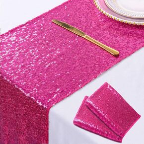 ShinyBeauty Hot Pink Table Runners Pack of 2 الترتر الجدول العداءين 12x108in الجدول العداءين لحفلات الزفاف الفوشيه بريق الجدول عداء لحزب الخريف طاولة الطعام عداء