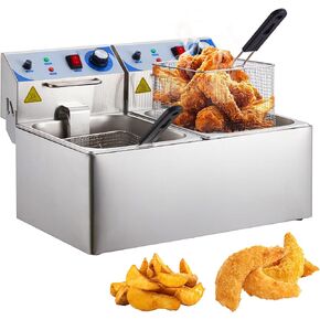 Electric Deep Fryer, 6 L/5.4 Qts Deep Fryer with Basket, Adjustable Temperature Control,Perfect for Fried Buffalo Wings, Shrimp, Nuggets, Chips & More,Stainless Steel,Sliver