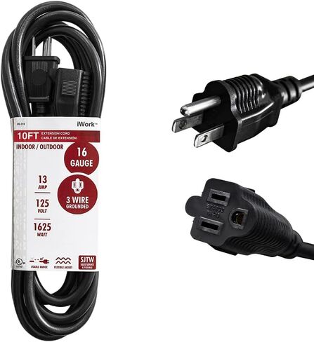 2 Pack of 3 Ft Black Extension Cord, Weather-Resistant 16/3 SJTW, 1625 Watt, 13 AMP Rating with UL Listed for Indoor and Outdoor Uses in Kuwait