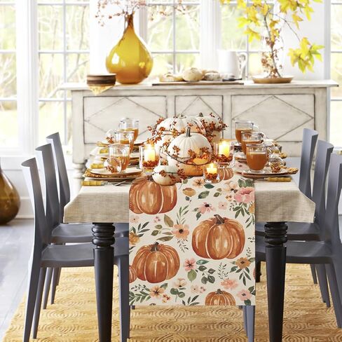 مفرش طاولة سامبوسك الخريف على شكل قرع، مفارش طاولة زهور لعيد الشكر في الخريف للمطبخ وتناول القهوة أو ديكور حفلات المنزل في الداخل والخارج, 13 × 72 بوصة SK095 in Kuwait