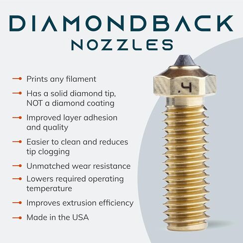 Diamondback Nozzles – Volcano Compatible – Polycrystalline Solid Diamond Tip 3D Printer Nozzles, Improved Extrusion, Any Filament, Long Life, Wear Resistant, Layer Adhesion, USA Made (1.75mm x 0.6mm) in Kuwait