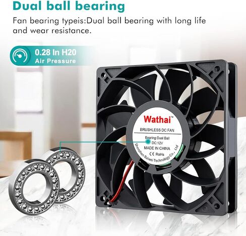 Wathai 120mm x 25mm 12V High Pressure CFM Fan Dual Ball High Speed DC Brushless Cooling Fan in Saudi Arabia