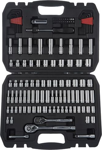 مجموعة أدوات مقابس ميكانيكية من أمازون بيسيكس مع حقيبة، 123 قطعة in Kuwait