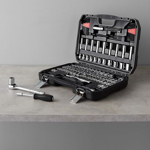 مجموعة أدوات مقابس ميكانيكية من أمازون بيسيكس مع حقيبة، 123 قطعة in Kuwait