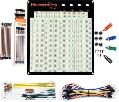 Makeronics Solderless 3220 Breadboard Ultimate Kit - 3220 نقطة ربط للتجربة مع لوحة خلفية من الألومنيوم + 65 قطعة + 140 شكل حرف U + 120P أسلاك توصيل نحاسية نقية in Kuwait