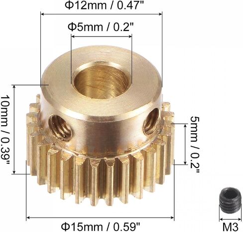 uxcell Pinion Gear Set, Brass Motor Rack Straight Spur Gear with Step, 0.5 Mod 28T 5mm Bore 15mm Outer Dia, M3 Set Screws Included in Saudi Arabia