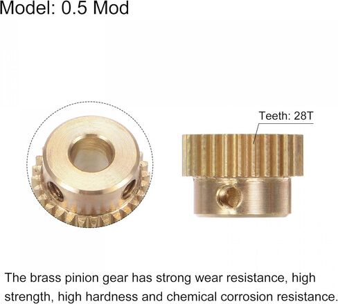 uxcell Pinion Gear Set, Brass Motor Rack Straight Spur Gear with Step, 0.5 Mod 28T 5mm Bore 15mm Outer Dia, M3 Set Screws Included in Saudi Arabia