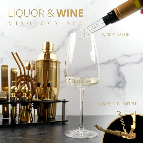 Mixology Bartender Kit – 24 Piece Gold Cocktail Shaker Set w/Stand – Essential Home Bar Accessories Martini Shaker, Jigger, Muddler, Chilling Cubes & More in Saudi Arabia