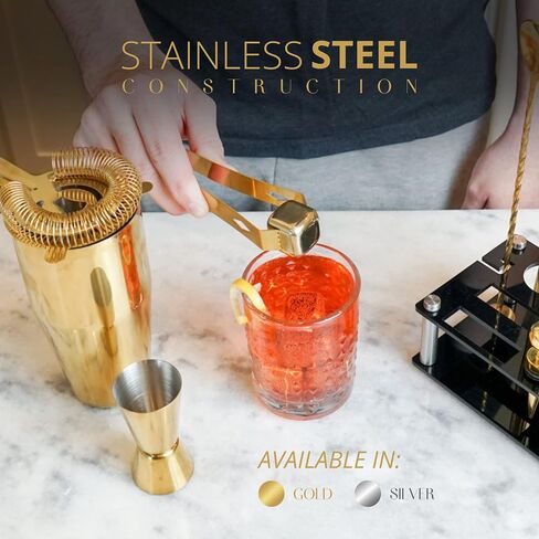 Mixology Bartender Kit – 24 Piece Gold Cocktail Shaker Set w/Stand – Essential Home Bar Accessories Martini Shaker, Jigger, Muddler, Chilling Cubes & More in Saudi Arabia