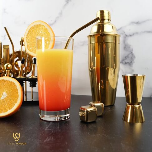 Mixology Bartender Kit – 24 Piece Gold Cocktail Shaker Set w/Stand – Essential Home Bar Accessories Martini Shaker, Jigger, Muddler, Chilling Cubes & More in Saudi Arabia