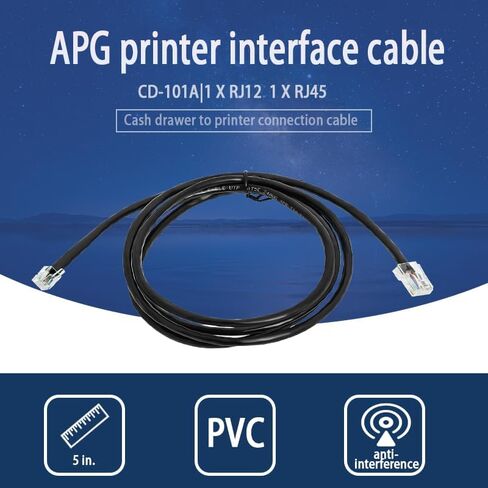 Piwerod APG Printer Interface Cable, CD-101A, Cash Drawer to Printer Connection Cable, 1 RJ12 Male and 1 RJ-45 Male, with MultiPRO Interface, Compatible with EPSON and Star Printers (Black - 5 ") in Kuwait
