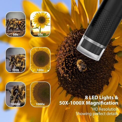 مجهر رقمي لاسلكي من MEHIDFY، كاميرا مجهر جيب محمولة بتكبير 50X-1000X مع 8 مصابيح LED قابلة للتعديل، مجهر بلوتوث قابل لإعادة الشحن مع هاتف iOS Android وMacBook وWindows PC in Kuwait
