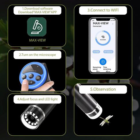 مجهر رقمي لاسلكي من MEHIDFY، كاميرا مجهر جيب محمولة بتكبير 50X-1000X مع 8 مصابيح LED قابلة للتعديل، مجهر بلوتوث قابل لإعادة الشحن مع هاتف iOS Android وMacBook وWindows PC in Kuwait