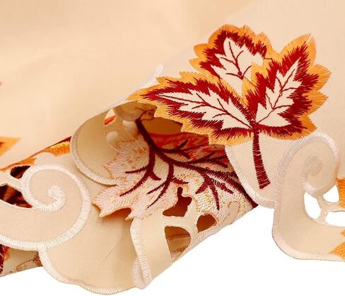 OurWarm 15 x 67 Inch Embroidered Maple Leaves Table Runner, Handmade Table Cover for Fall and Thanksgiving Party Decoration in Saudi Arabia