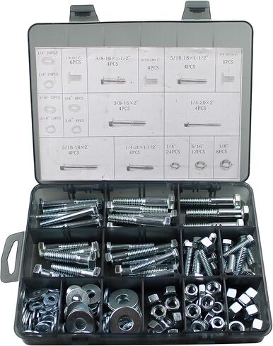 اتش اف اس مجموعة متنوعة من الصواميل والمسامير شديدة التحمل، 176 قطعة، تتضمن 9 مقاسات شائعة in Kuwait
