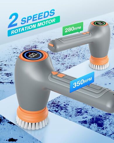 جهاز تنظيف كهربائي لاسلكي قابل لإعادة الشحن مع 5 رؤوس بديلة لفرشاة التنظيف، جهاز تنظيف كهربائي بقدرة 3200 مللي أمبير في الساعة للتنظيف مع شاشة LED، جهاز تنظيف دش 60 مل لبلاط نافذة حوض السيارة وأرضية السيارة in Kuwait