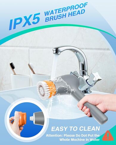 جهاز تنظيف كهربائي لاسلكي قابل لإعادة الشحن مع 5 رؤوس بديلة لفرشاة التنظيف، جهاز تنظيف كهربائي بقدرة 3200 مللي أمبير في الساعة للتنظيف مع شاشة LED، جهاز تنظيف دش 60 مل لبلاط نافذة حوض السيارة وأرضية السيارة in Kuwait