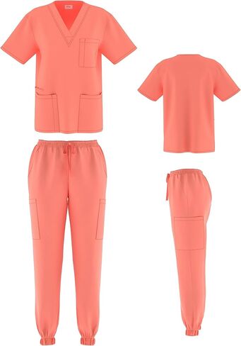 Scrubs for Women 4-Way Stretch Scrub Sets Top and Jogger Pants Unisex Scrubs 8 Colors in Kuwait